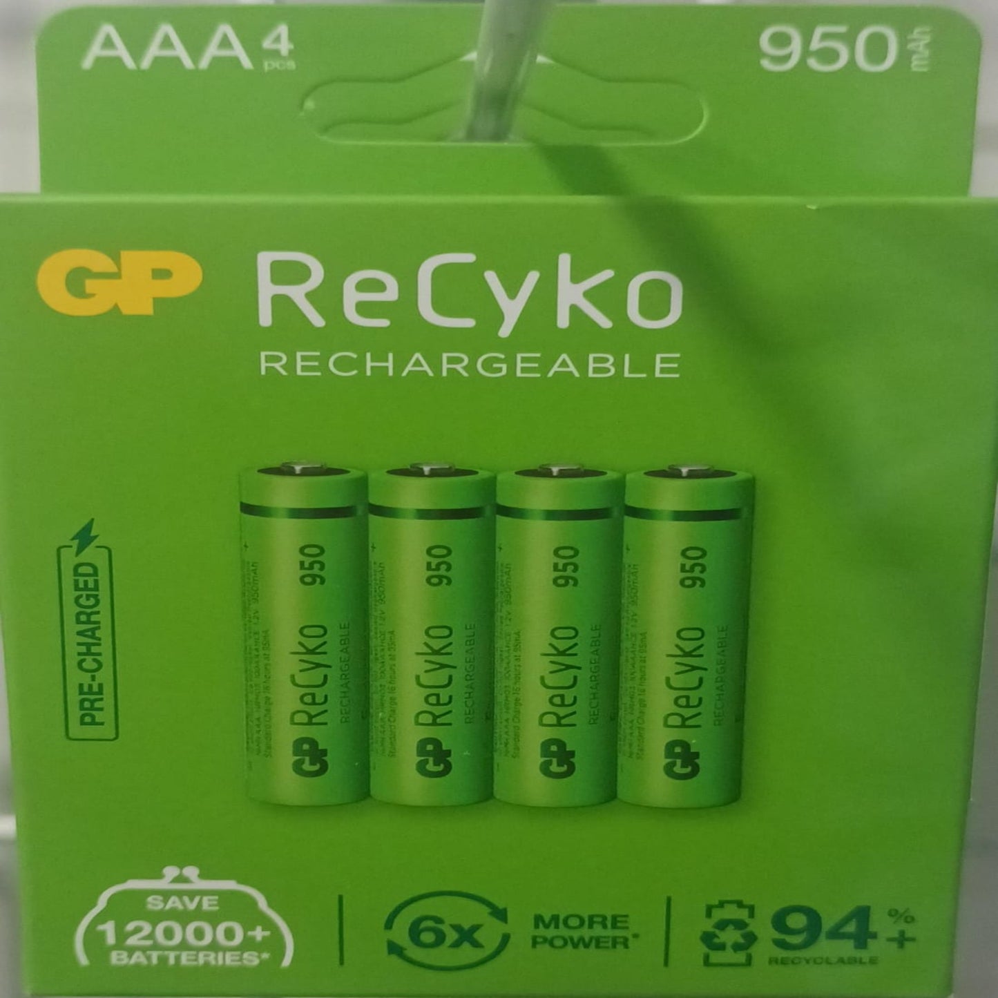 GP ReCyko AAA Rechargeable Batteries 950mAh (Pack of 4) – Pre-Charged NiMH Battery, Long Life & Eco-Friendly