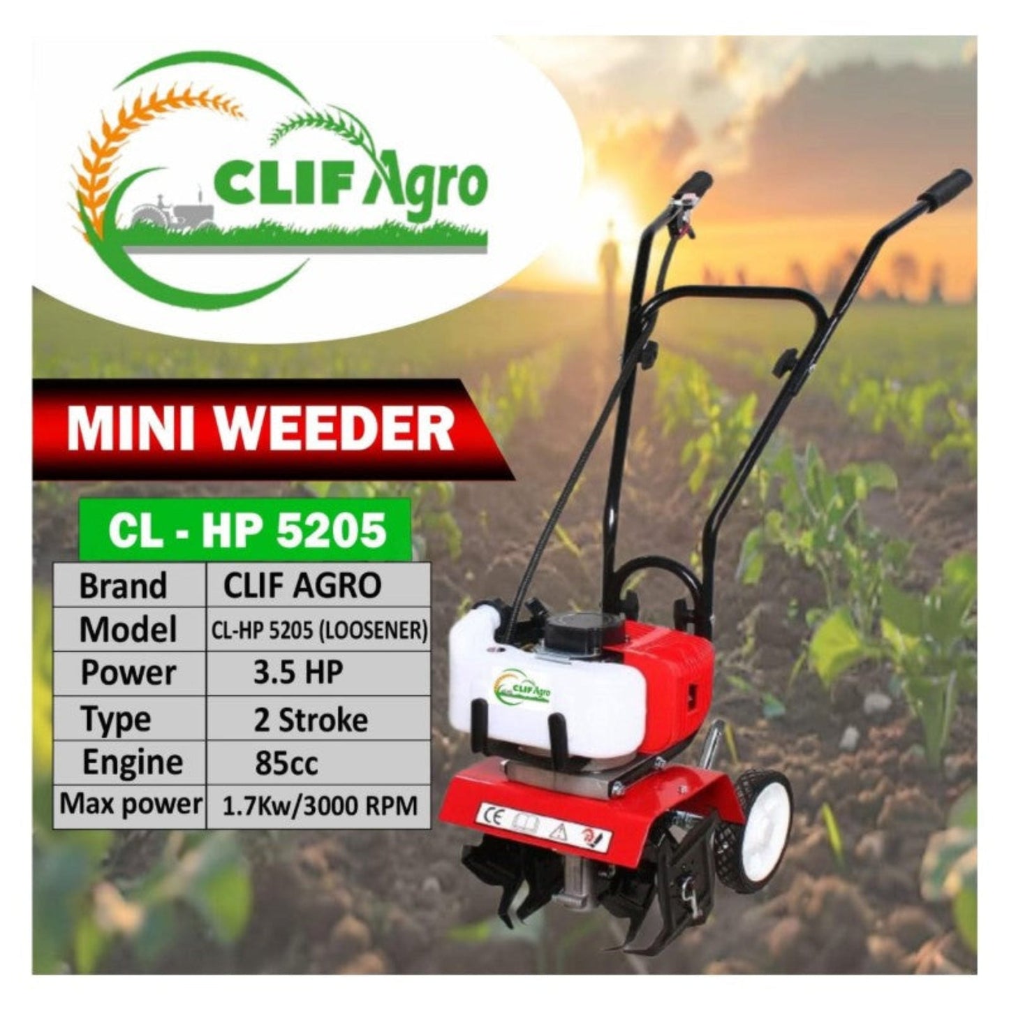 CLIF AGRO CL-HP5205 Mini Weeder – 85cc 2-Stroke Tiller (3.5HP Loosener for Farming & Gardening)