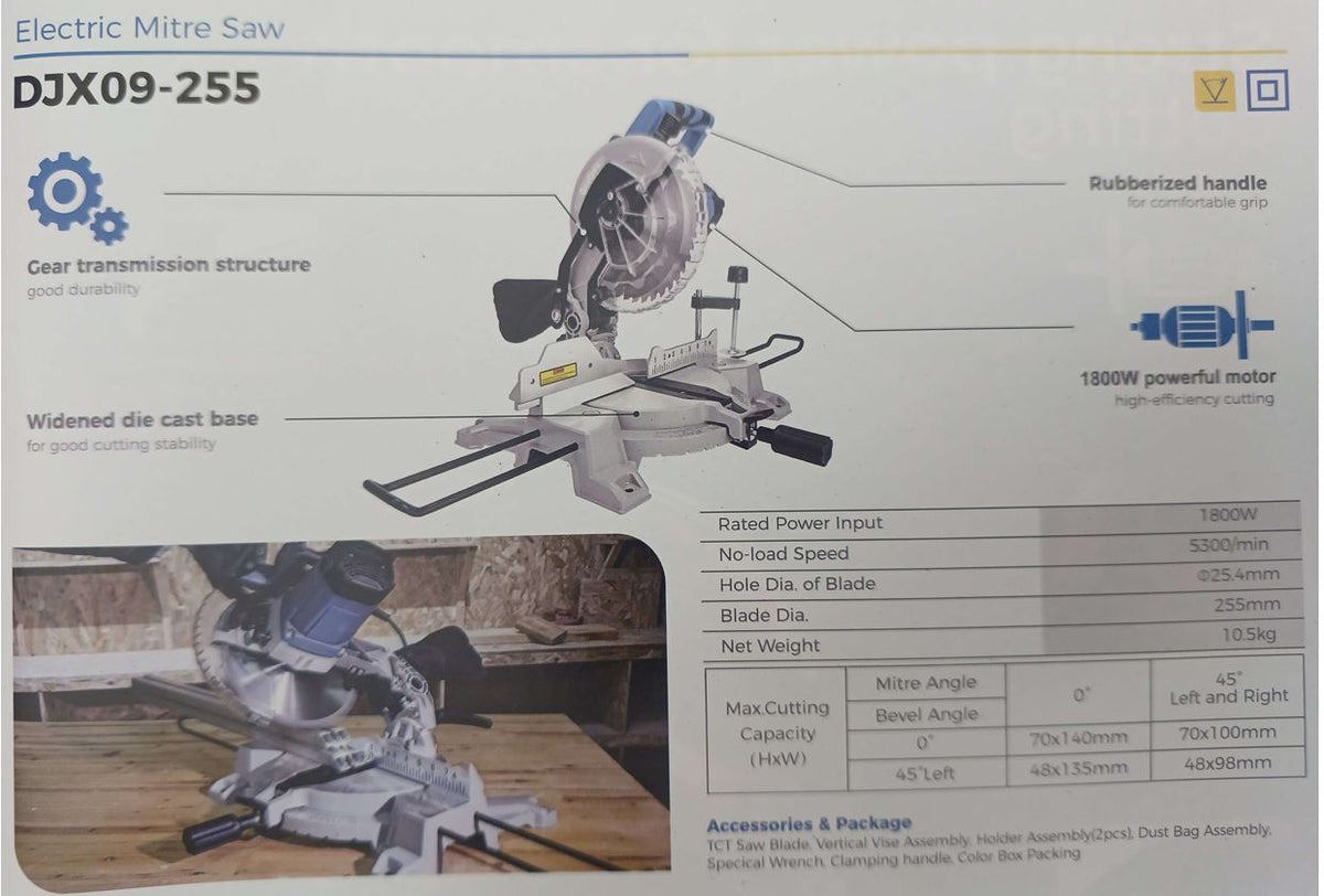 Dong Cheng DJX09-255 Electric Mitre Saw 255mm (10 Inch) | Wood Cutting Machine