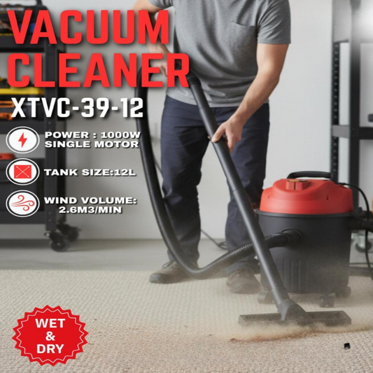 XTVC-39-12 Wet & Dry Vacuum Cleaner 1000W | 12L Tank Industrial Vacuum Cleaner for Home & Workshop