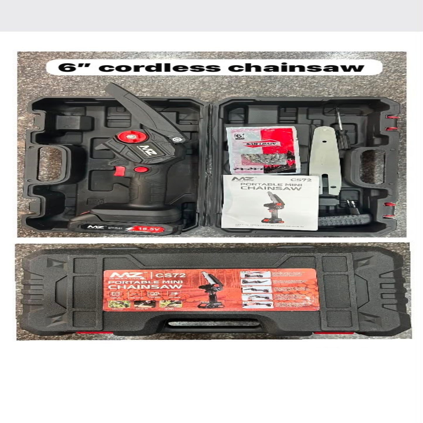MZ CS72 6 Inch Cordless Mini Chainsaw | 18.5V Portable Battery Chainsaw for Tree Pruning & Garden Cutting