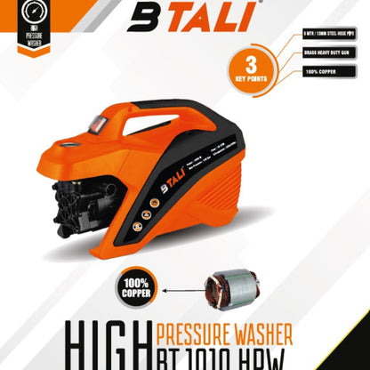 Btali BT 1010 High Pressure Washer | 1650W Copper Motor | 130 Bar | 10 LPM