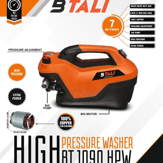 Btali BT-1090 HPW High Pressure Washer – 100% Copper Motor _ 2300W _ Compact Car Washer