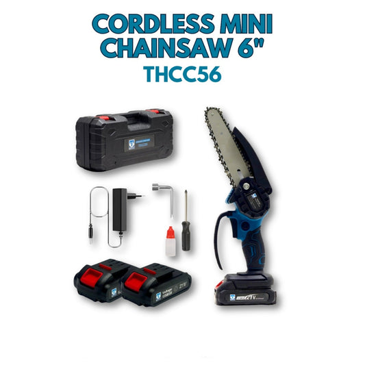 Cordless Mini Chainsaw 6 Inch 21V Rechargeable Electric Chain Saw with Dual Battery – THCC56