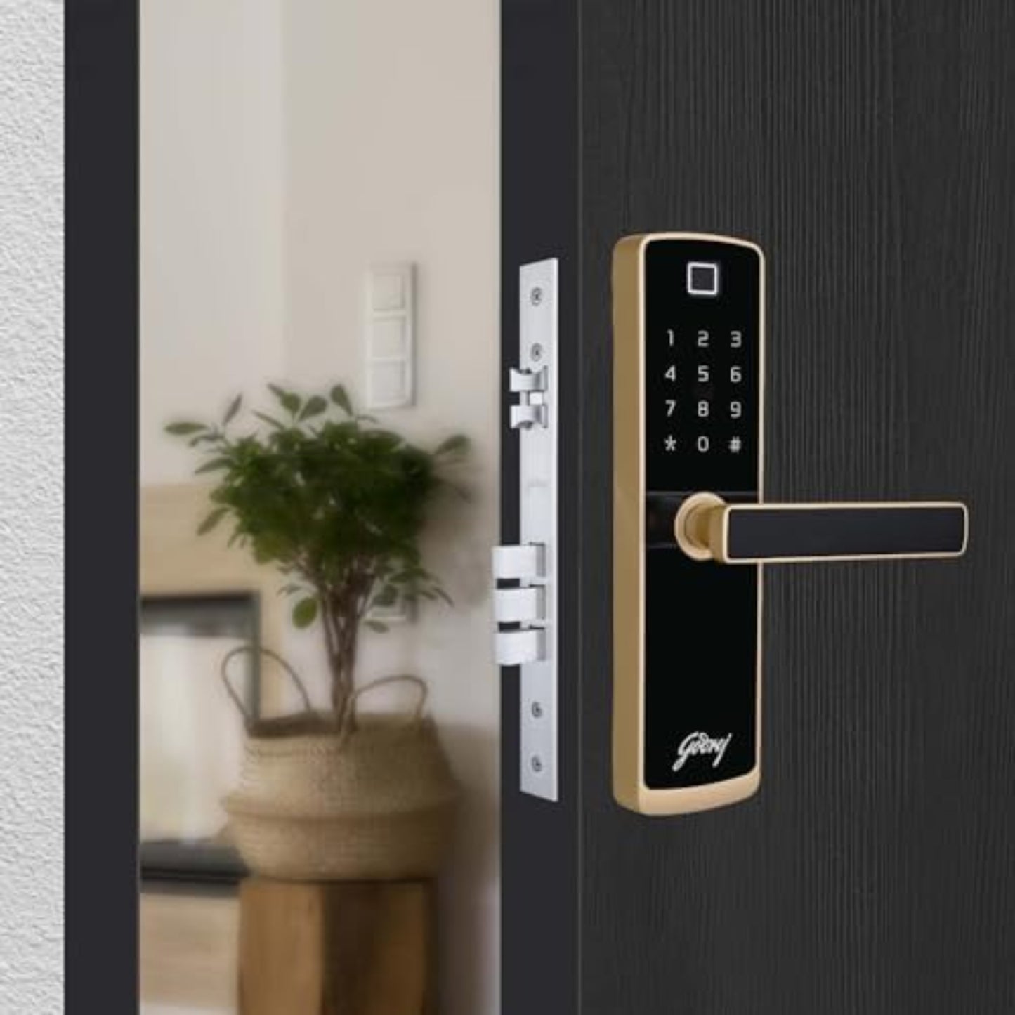 Godrej Smart Lock Catus Connect Digital Door Lock | WiFi Enabled | Fingerprint, PIN & App Access | Gold Finish