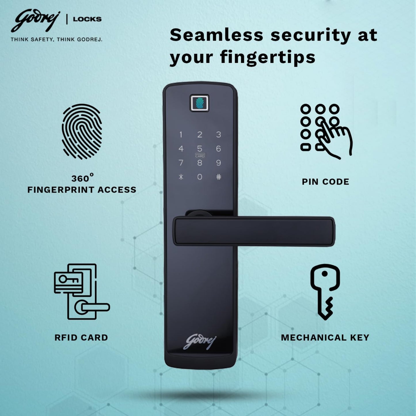 Godrej Smart Lock Catus Connect Digital Door Lock | WiFi Enabled | Fingerprint, PIN & App Access | Gold Finish