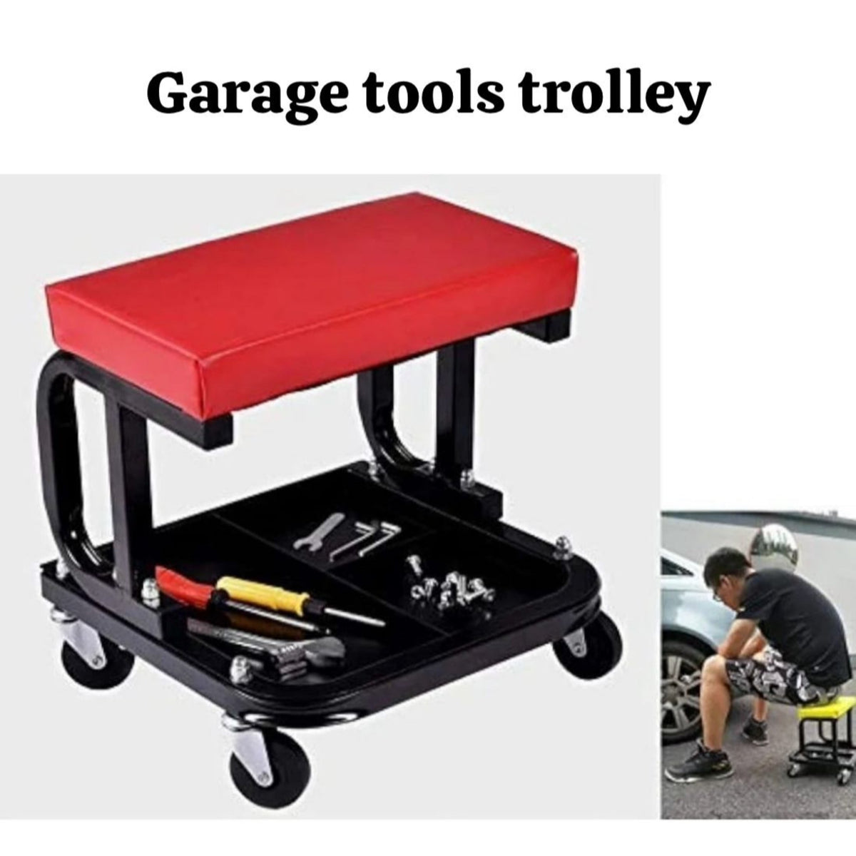 Garage Tools Trolley with Seat and Tool Tray