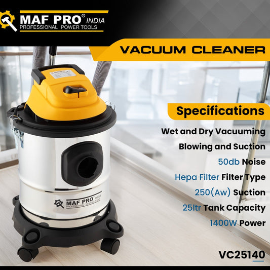 MAF PRO VC25140 Wet & Dry Vacuum Cleaner – 25 Litre, 1400W - Heavy-Duty Industrial Vacuum with Blower & Suction