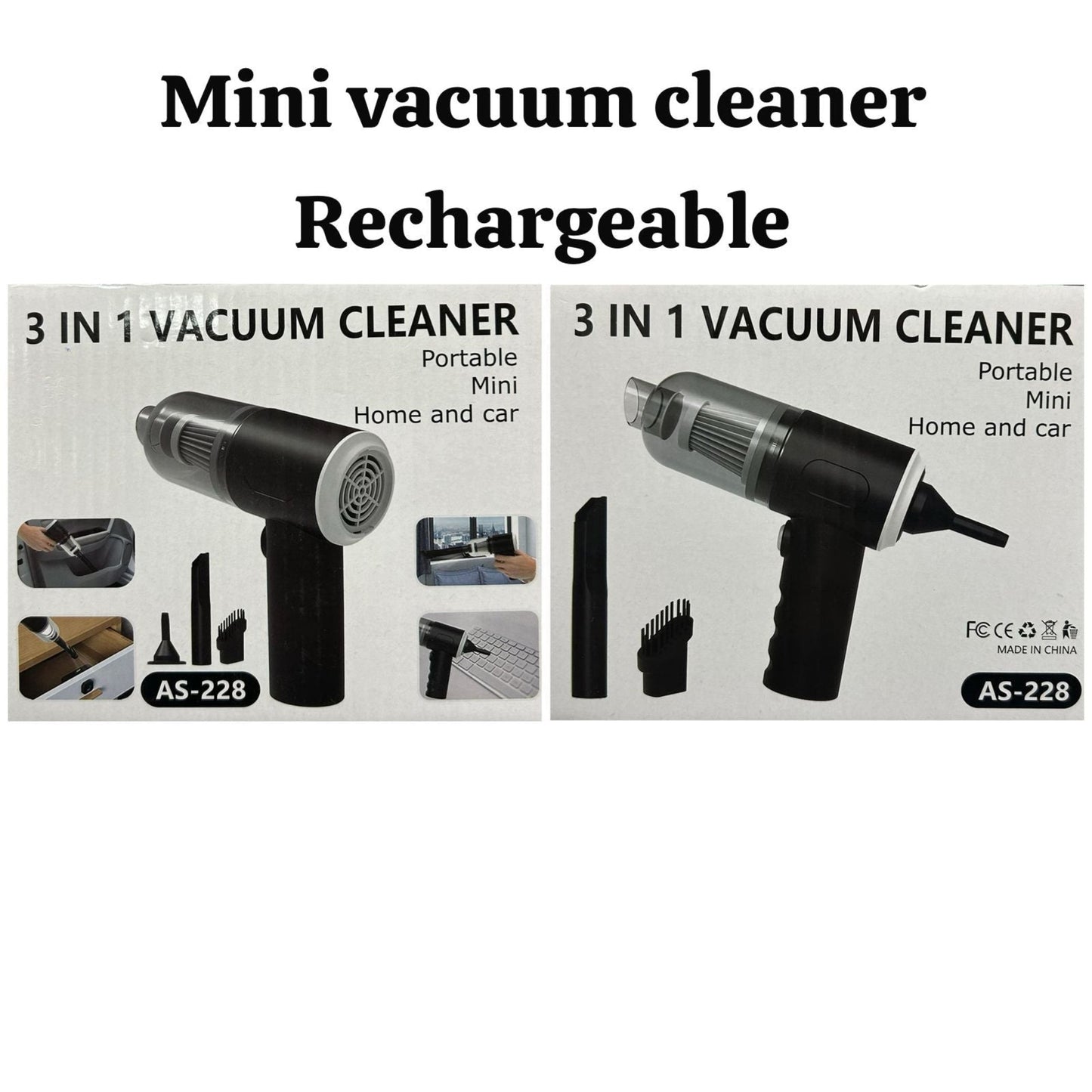 Mini Rechargeable Vacuum Cleaner 3-in-1 – Portable Handheld for Home & Car (AS-228)