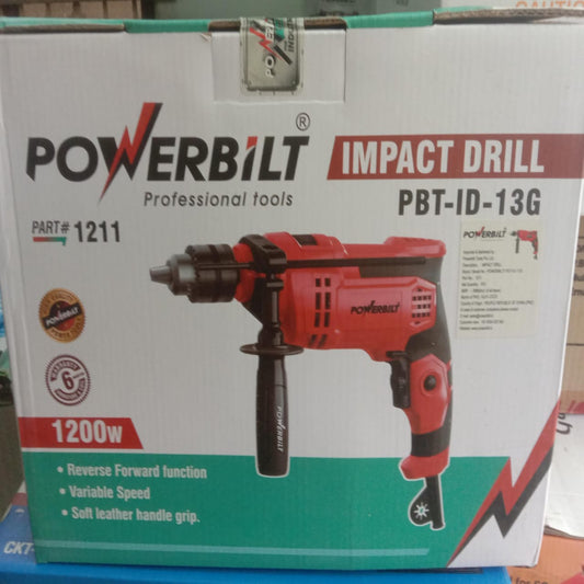 Powerbilt PBT-ID-13G Impact Drill 1200W - Variable Speed - Forward-Reverse - Soft Grip