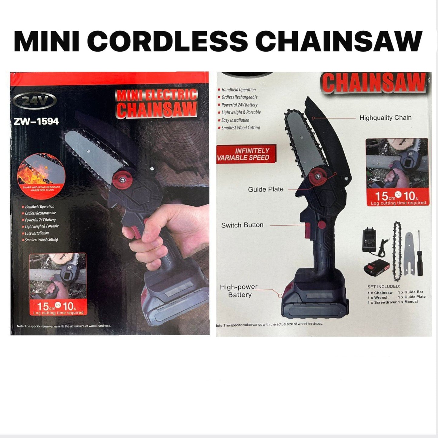 Mini Cordless Chainsaw 24V Portable Electric Wood Cutter (ZW-1594)